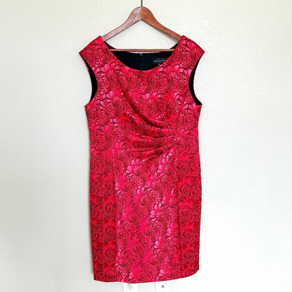 Connected Apparel Sexy Red Floral Cocktail Party Midi Dress Size 16 - Picture 7 of 13